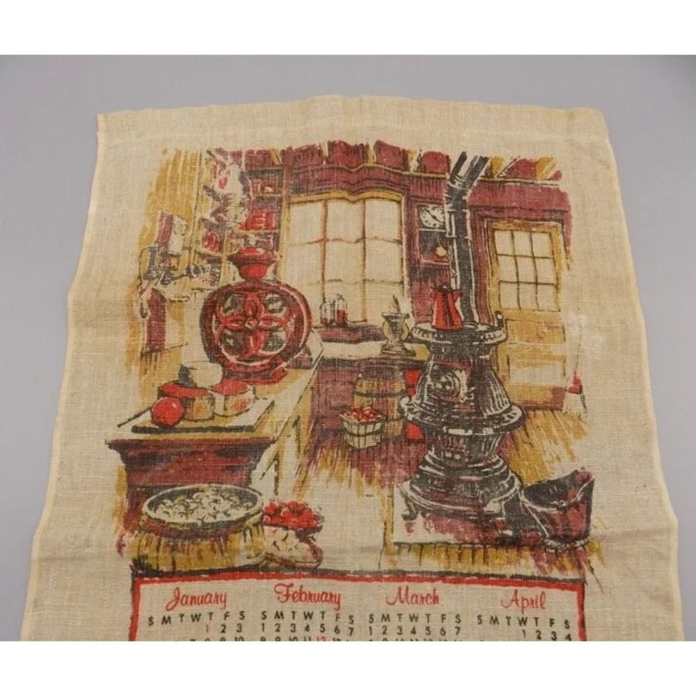 Country Store Linen Dish Towel Calendar 1981 Wall Hanging MCM Rustic Vintage